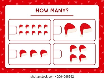 How many santa claus hat, game for children. Vector illustration, printable worksheet