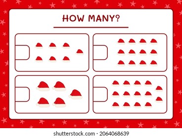 How many santa claus hat, game for children. Vector illustration, printable worksheet