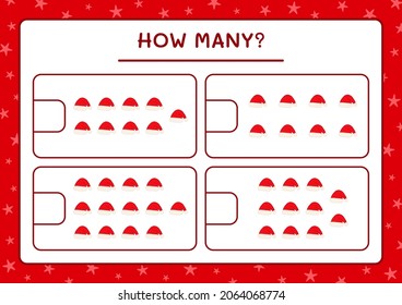 How many santa claus hat, game for children. Vector illustration, printable worksheet