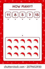 How many santa claus hat, game for children. Vector illustration, printable worksheet
