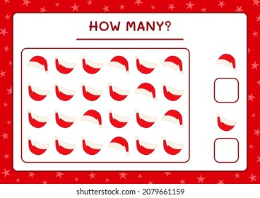 How many santa claus hat, game for children. Vector illustration, printable worksheet