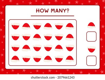 How many santa claus hat, game for children. Vector illustration, printable worksheet