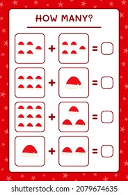 How many santa claus hat, game for children. Vector illustration, printable worksheet