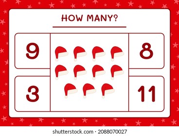 How many santa claus hat, game for children. Vector illustration, printable worksheet