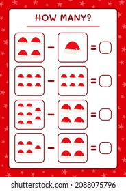 How many santa claus hat, game for children. Vector illustration, printable worksheet