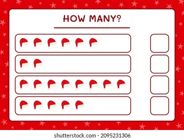 How many santa claus hat, game for children. Vector illustration, printable worksheet