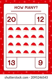 How many santa claus hat, game for children. Vector illustration, printable worksheet