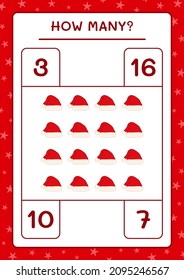 How many santa claus hat, game for children. Vector illustration, printable worksheet
