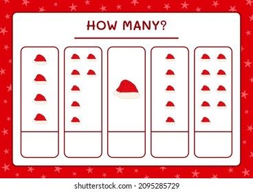 How many santa claus hat, game for children. Vector illustration, printable worksheet