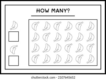 How many santa claus hat, game for children. Vector illustration, printable worksheet