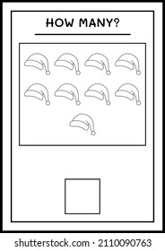 How many santa claus hat, game for children. Vector illustration, printable worksheet