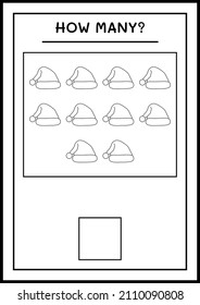How many santa claus hat, game for children. Vector illustration, printable worksheet