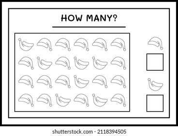 How many santa claus hat, game for children. Vector illustration, printable worksheet