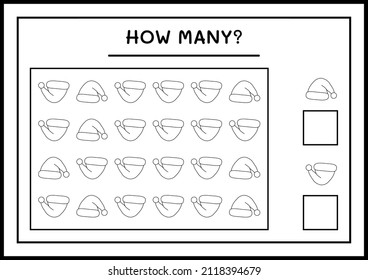 How many santa claus hat, game for children. Vector illustration, printable worksheet