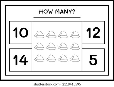 How many santa claus hat, game for children. Vector illustration, printable worksheet