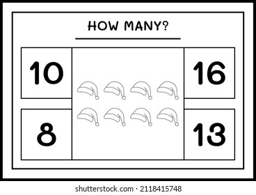 How many santa claus hat, game for children. Vector illustration, printable worksheet