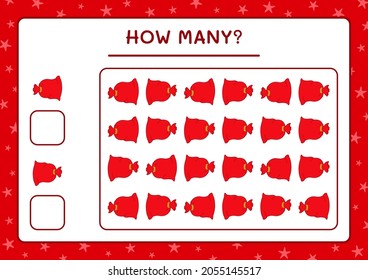 How many santa claus red bag, game for children. Vector illustration, printable worksheet