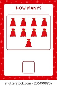 How many santa claus red bag, game for children. Vector illustration, printable worksheet
