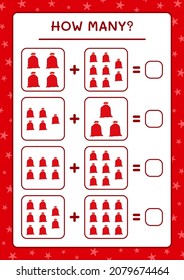 How many santa claus red bag, game for children. Vector illustration, printable worksheet