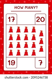 How many santa claus red bag, game for children. Vector illustration, printable worksheet