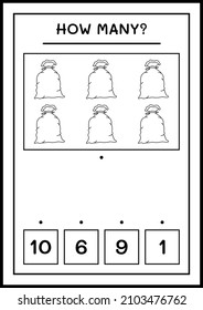 How many santa claus red bag, game for children. Vector illustration, printable worksheet