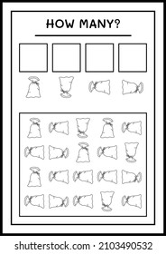 How many santa claus red bag, game for children. Vector illustration, printable worksheet