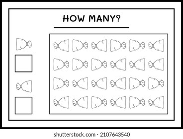 How many santa claus red bag, game for children. Vector illustration, printable worksheet