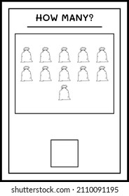 How many santa claus red bag, game for children. Vector illustration, printable worksheet