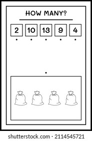 How many santa claus red bag, game for children. Vector illustration, printable worksheet