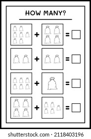 How many santa claus red bag, game for children. Vector illustration, printable worksheet