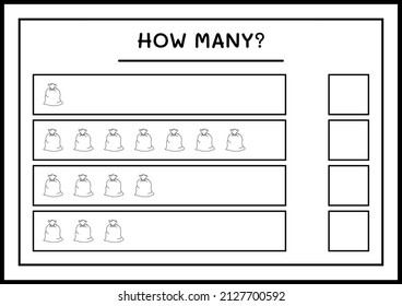 How many santa claus red bag, game for children. Vector illustration, printable worksheet