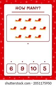 How many santa claus sleigh, game for children. Vector illustration, printable worksheet
