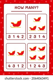 How many santa claus sleigh, game for children. Vector illustration, printable worksheet
