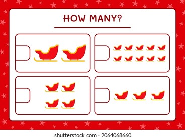 How many santa claus sleigh, game for children. Vector illustration, printable worksheet