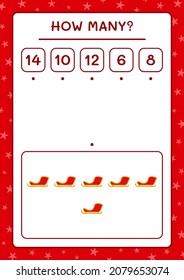 How many santa claus sleigh, game for children. Vector illustration, printable worksheet