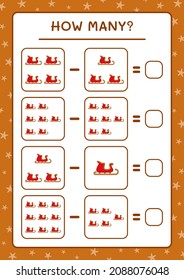 How many santa claus sleigh, game for children. Vector illustration, printable worksheet