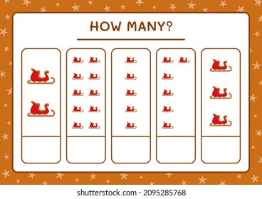 How many santa claus sleigh, game for children. Vector illustration, printable worksheet