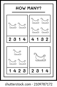 How many santa claus sleigh, game for children. Vector illustration, printable worksheet