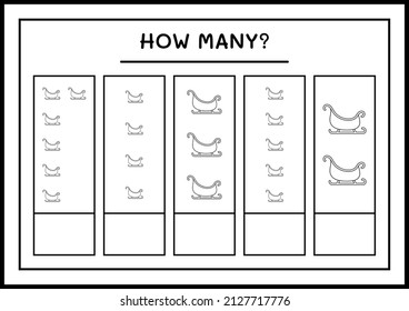 How many santa claus sleigh, game for children. Vector illustration, printable worksheet