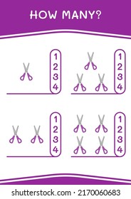 How many of Scissor, game for children. Vector illustration, printable worksheet