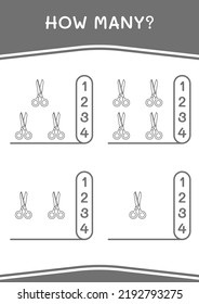 How many of Scissor, game for children. Vector illustration, printable worksheet