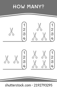 How many of Scissor, game for children. Vector illustration, printable worksheet