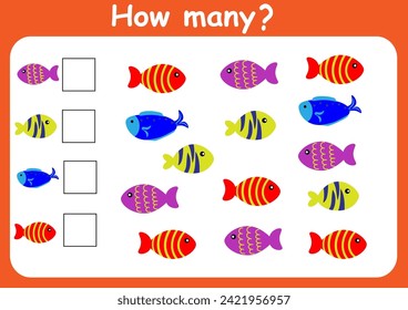 How many sea animals are there? Counting game for children. Math assignment for preschoolers.