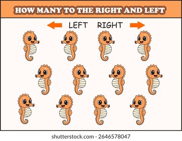 how many seahorse to the left and right. animal arrow 