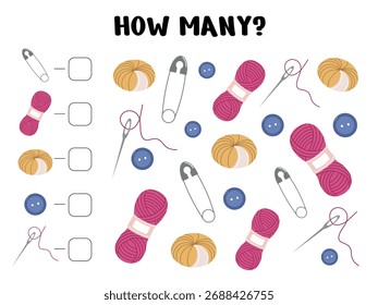 How Many Sewing Tools Worksheet for Preschool Math