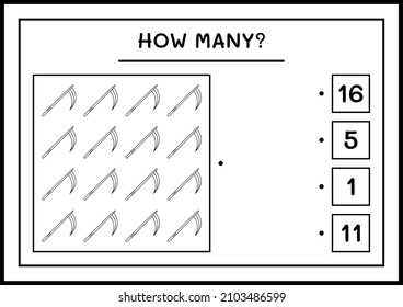 How many Sickle, game for children. Vector illustration, printable worksheet