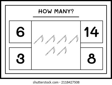 How many Sickle, game for children. Vector illustration, printable worksheet