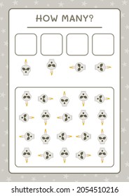 How many Skull with Candle, game for children. Vector illustration, printable worksheet