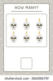 How many Skull with Candle, game for children. Vector illustration, printable worksheet