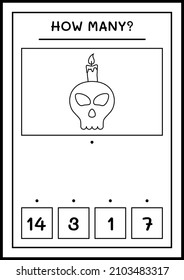 How many Skull with Candle, game for children. Vector illustration, printable worksheet